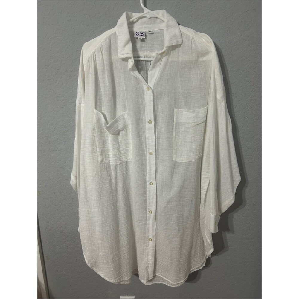 Dotti White Lightweight Button-Front Midi Dress/Shirt Size M Oversized Cotton